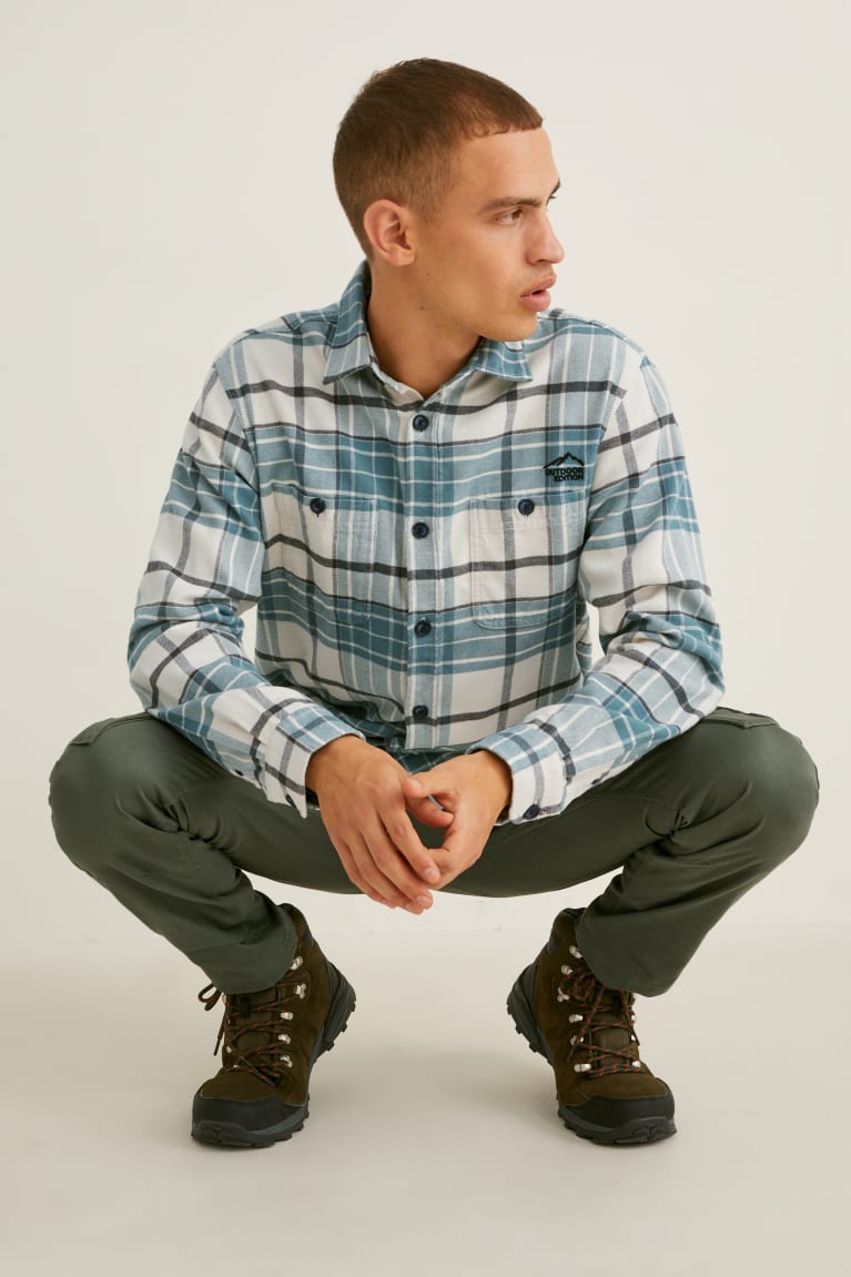 C&A Flannel Regular Fit Kent Collar Check Miesten Paidat Vihreä Valkoinen | 10BZXFLOW