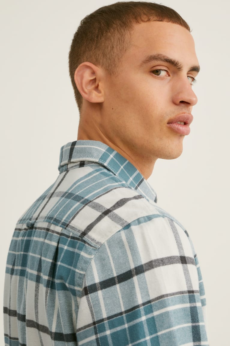 C&A Flannel Regular Fit Kent Collar Check Miesten Paidat Vihreä Valkoinen | 10BZXFLOW