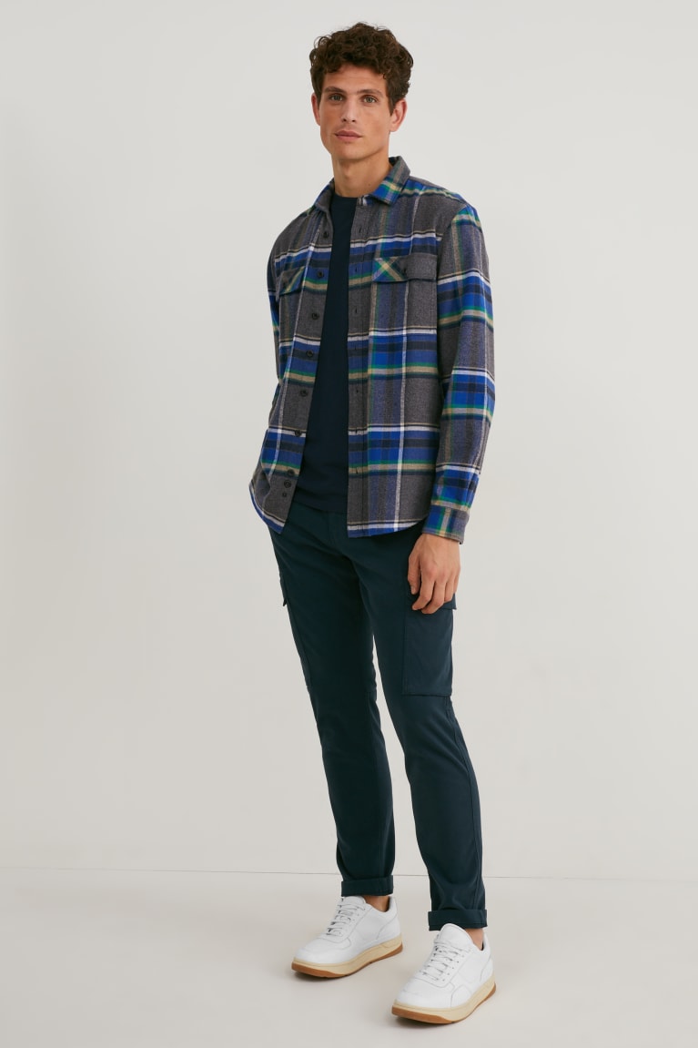 C&A Flannel Regular Fit Kent Collar Check Miesten Paidat Harmaat | 31WZRLBOV