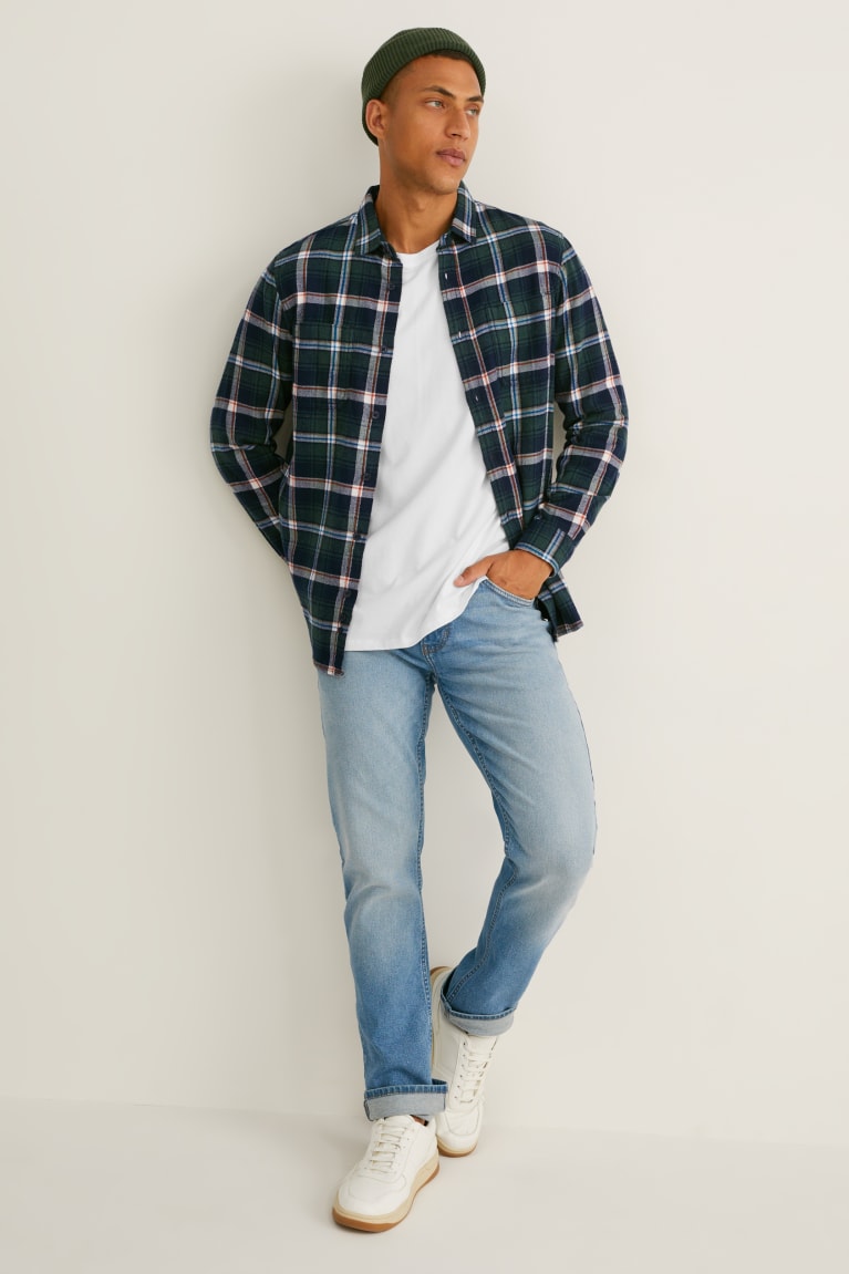 C&A Flannel Regular Fit Kent Collar Check Miesten Paidat Tummanvihreä Valkoinen | 34YSBQERI