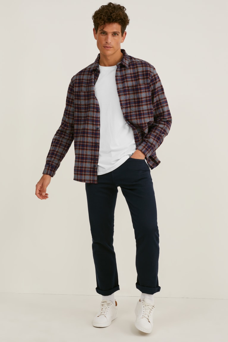 C&A Flannel Regular Fit Kent Collar Check Miesten Paidat Harmaat Tummanpunainen | 50IHYEBMN