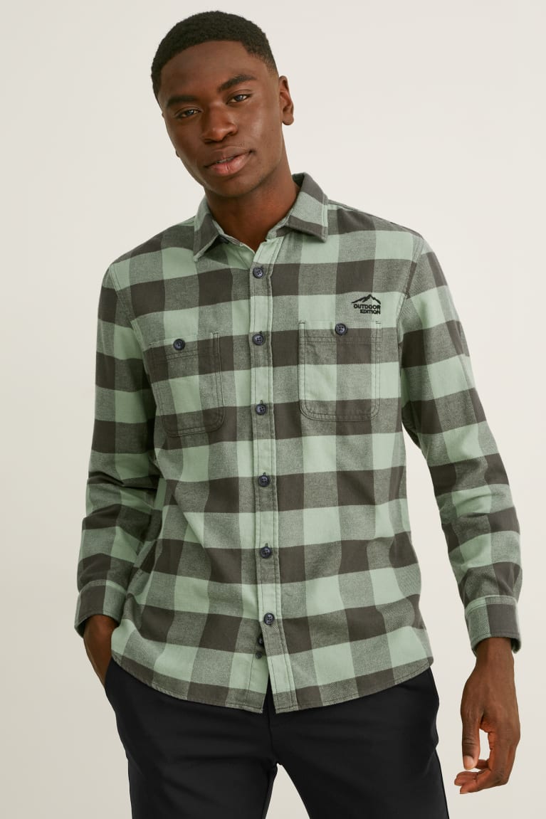 C&A Flannel Regular Fit Kent Collar Check Miesten Paidat Tummanvihreä Mustat | 81YTDBONU