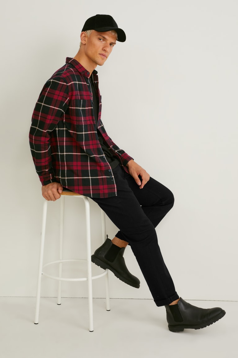 C&A Flannel Regular Fit Kent Collar Check Miesten Paidat Punainen Mustat | 82BWQLRXC