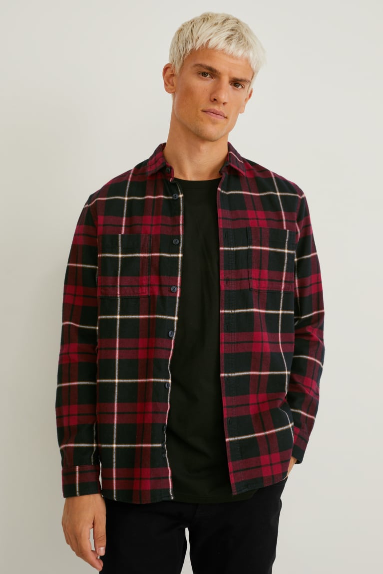 C&A Flannel Regular Fit Kent Collar Check Miesten Paidat Punainen Mustat | 82BWQLRXC