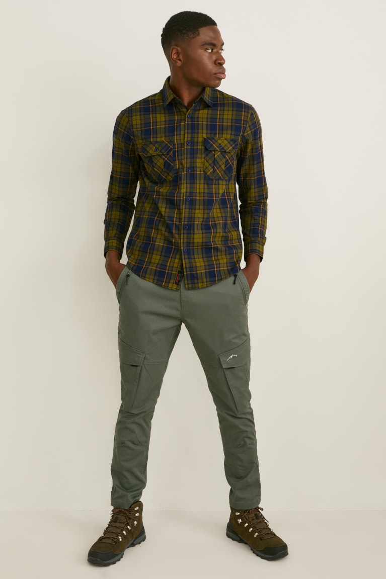 C&A Flannel Regular Fit Kent Collar Thermolite® Check Miesten Paidat Tummanvihreä | 95MENFPXU