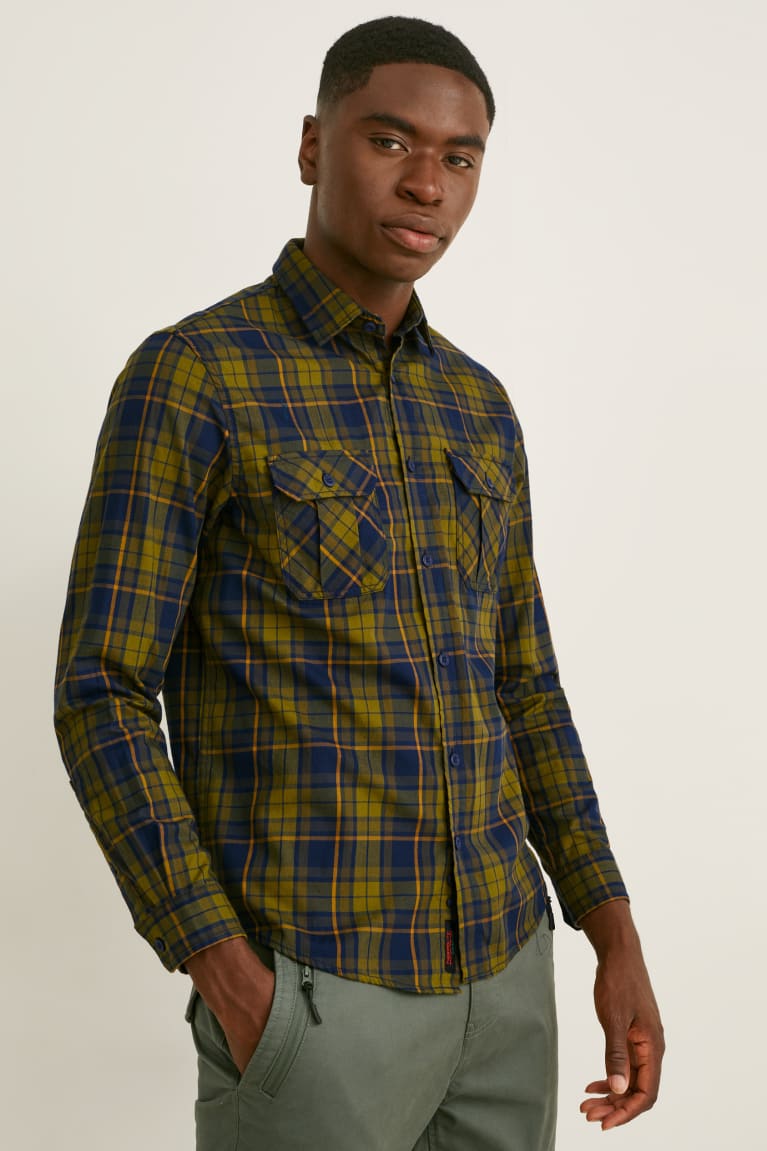 C&A Flannel Regular Fit Kent Collar Thermolite® Check Miesten Paidat Tummanvihreä | 95MENFPXU