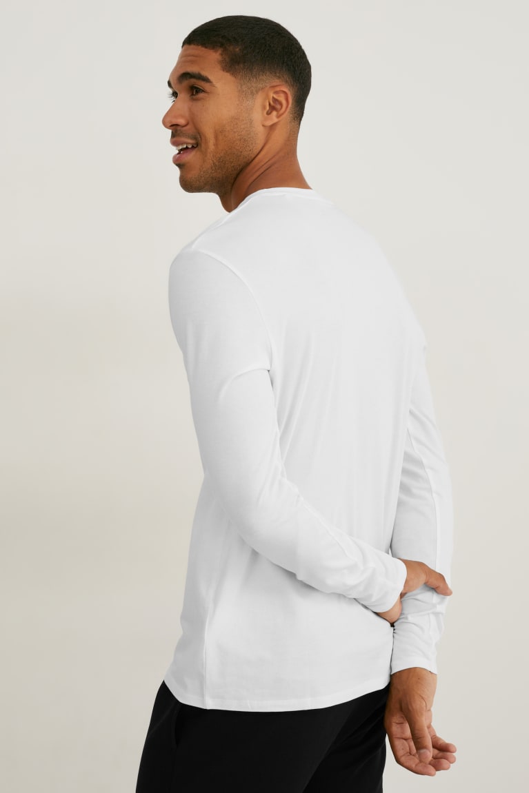 C&A Long Sleeve Flex Organic Puuvilla Lycra® Miesten Topit Valkoinen | 05ACNKYJQ