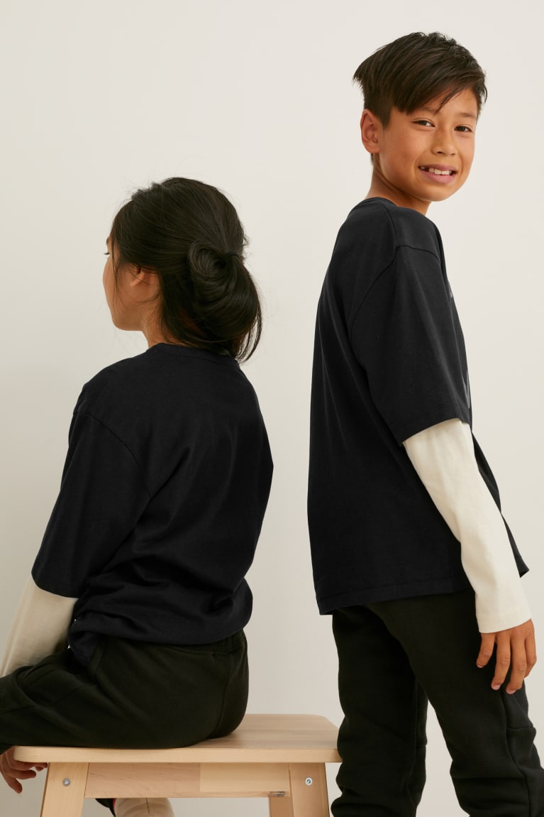 C&A Long Sleeve Genderneutral 2-in-1 Look Tytön Topit Mustat | 82NCUDWKM