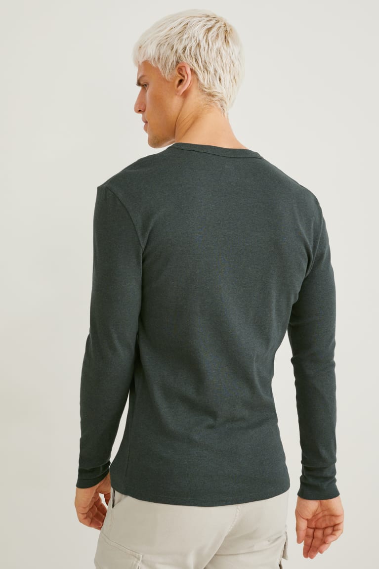 C&A Long Sleeve Organic Puuvilla Miesten Topit Tummanvihreä | 60NEPJHDC