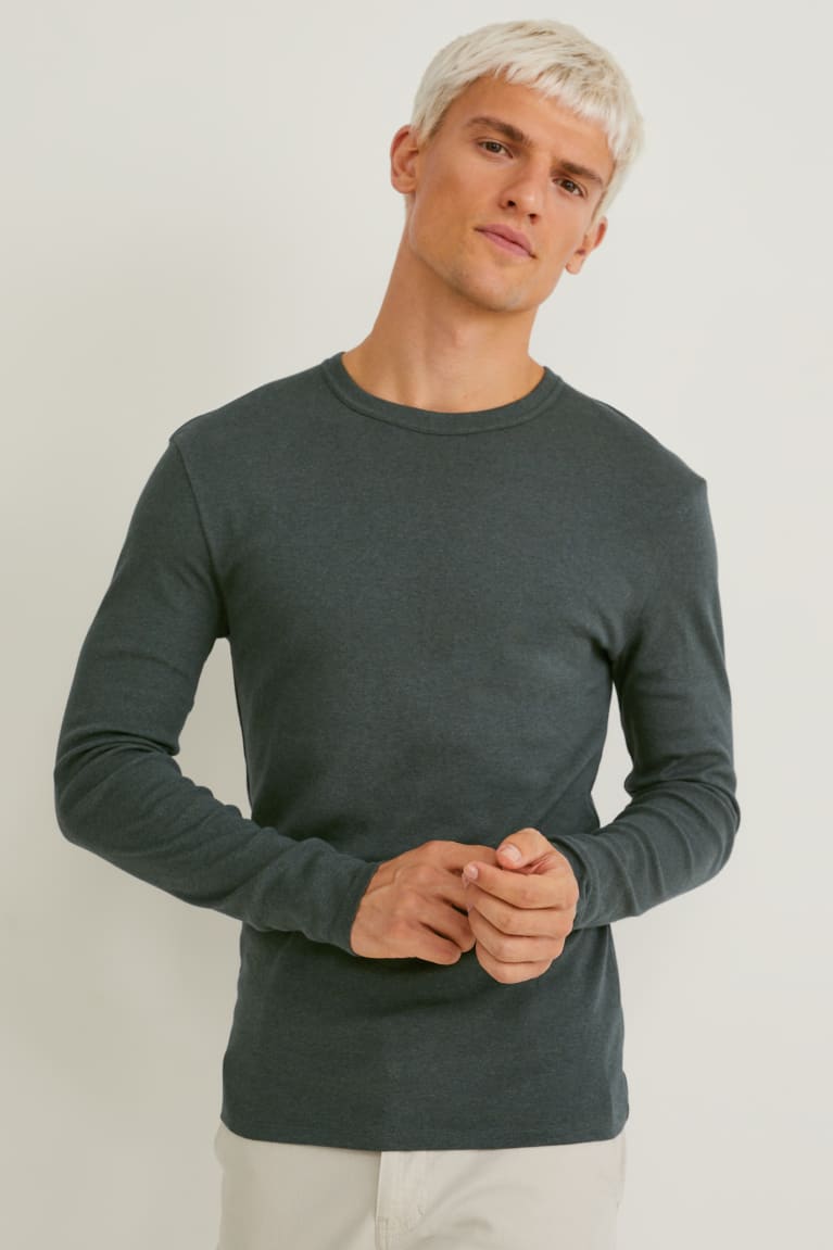 C&A Long Sleeve Organic Puuvilla Miesten Topit Tummanvihreä | 60NEPJHDC