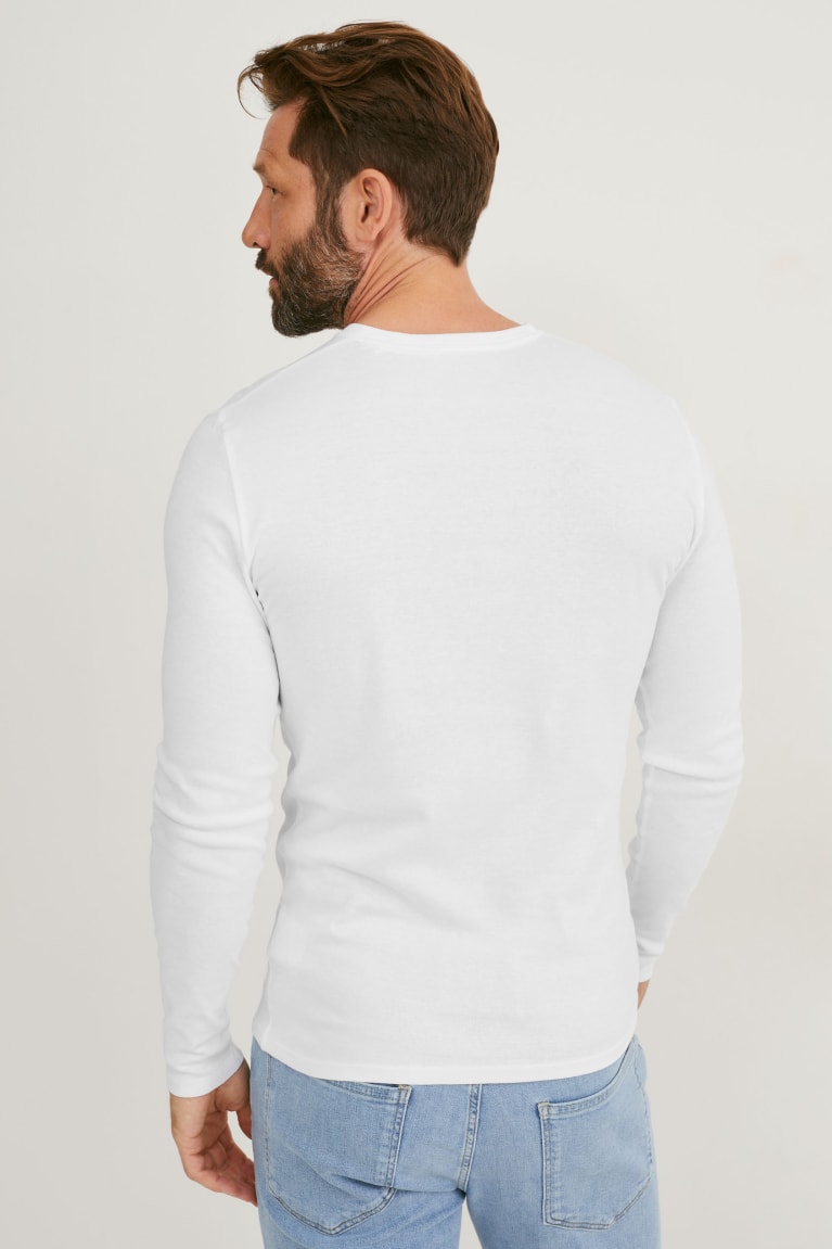 C&A Long Sleeve Organic Puuvilla Miesten Topit Valkoinen | 84JOMHLIV