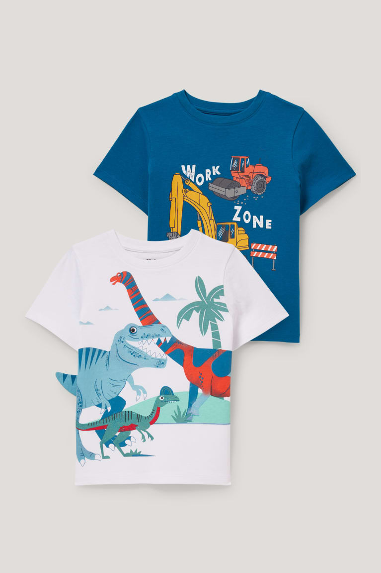 C&A Multipack Of 2 Dinosaur And Digger Sleeve Poikien T Paidat Sininen Valkoinen | 16JNXVOBU