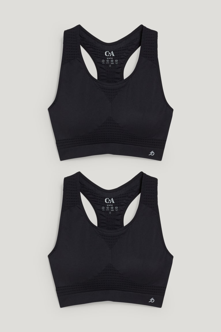 C&A Multipack Of 2 Sports Bra Pehmustettu Recycled Naisten Alusvaatteet Mustat | 49PFOXIMJ