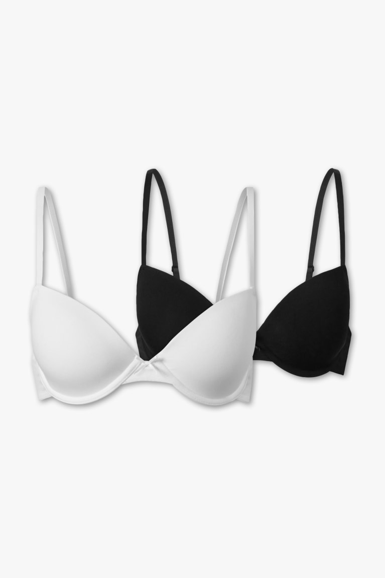 C&A Multipack Of 2 Underwire Bra Demi Organic Puuvilla Naisten Alusvaatteet Mustat Valkoinen | 85SZCLRKW