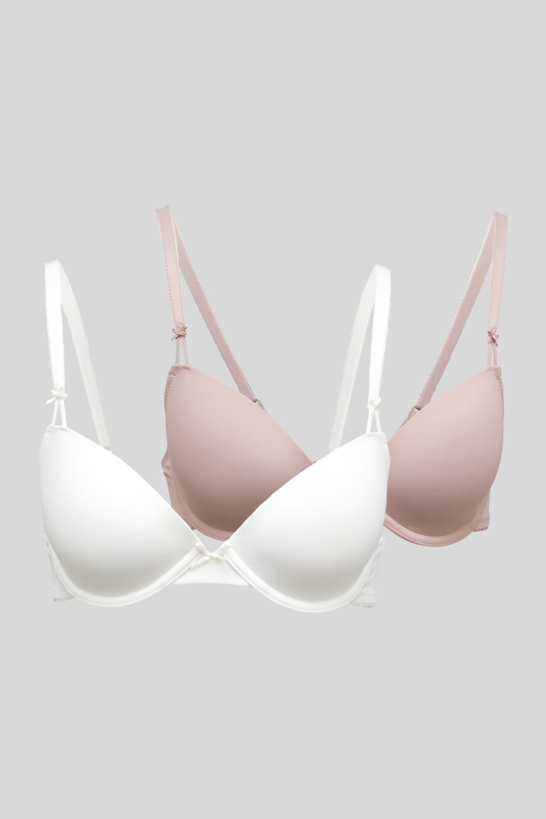 C&A Multipack Of 2 Underwire Bra Demi Pehmustettu Naisten Alusvaatteet Valkoinen Beige | 98OEJTRML