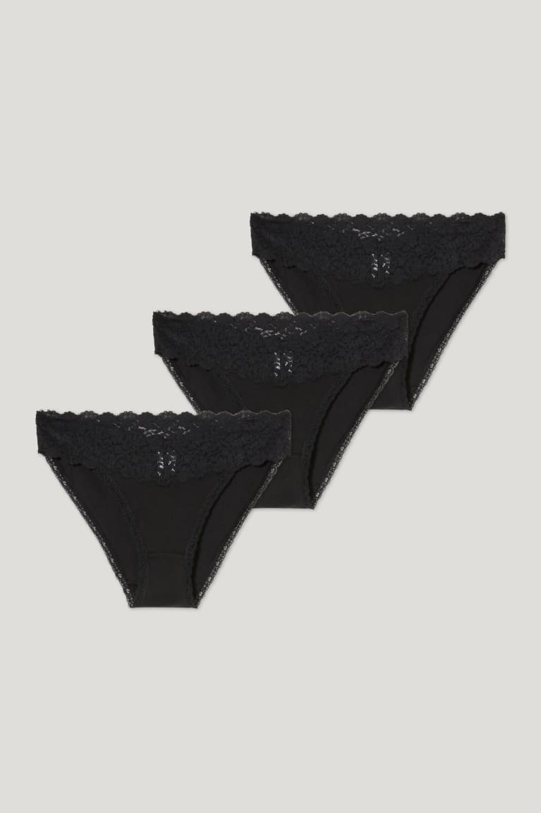 C&A Multipack Of 3 Briefs Organic Puuvilla Naisten Alusvaatteet Mustat | 21UQGLTIB