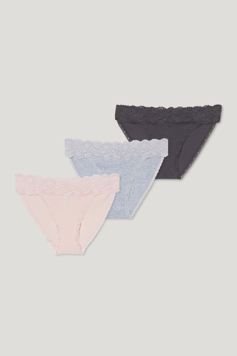 C&A Multipack Of 3 Briefs Organic Puuvilla Naisten Alusvaatteet Harmaat Pinkki | 71FYIONVW