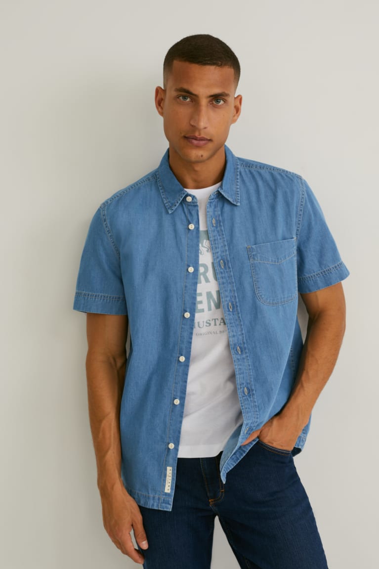 C&A Mustang Denim Slim Fit Kent Collar Miesten Paidat Sininen Vaaleansininen | 78MTSIPEA