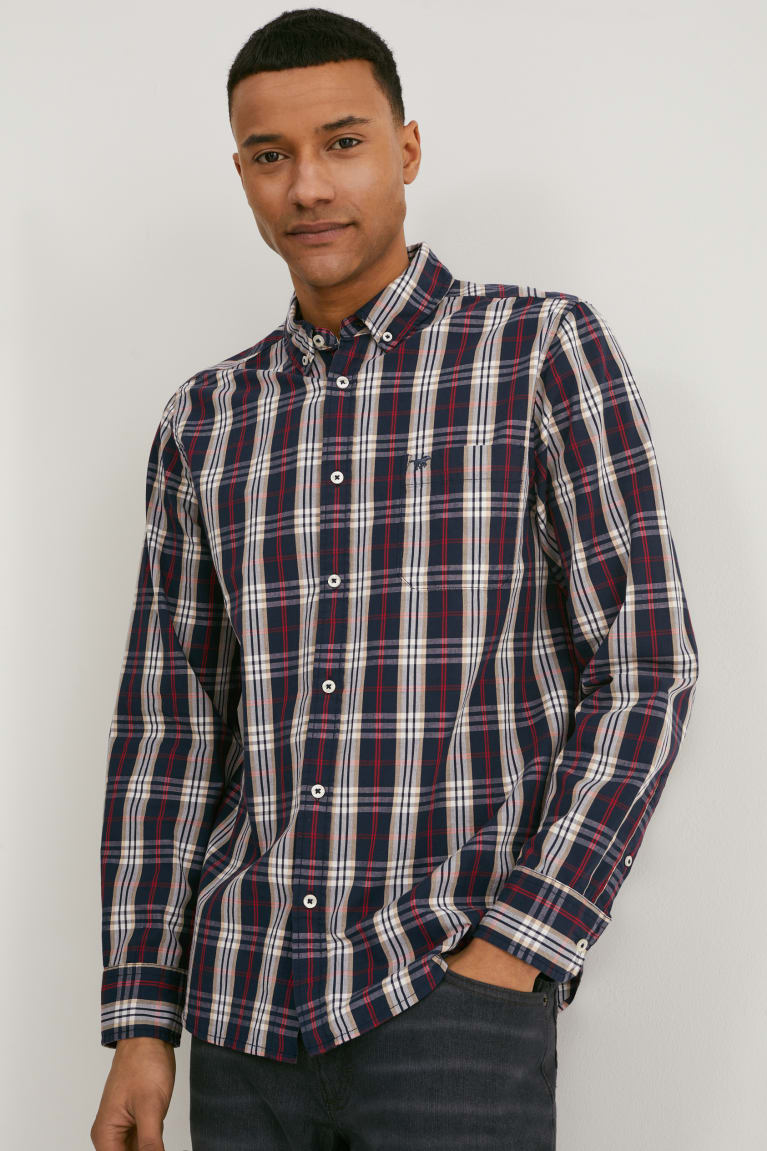 C&A Mustang Regular Fit Button-down Collar Check Miesten Paidat Punainen Tummansininen | 15PWLBSTV