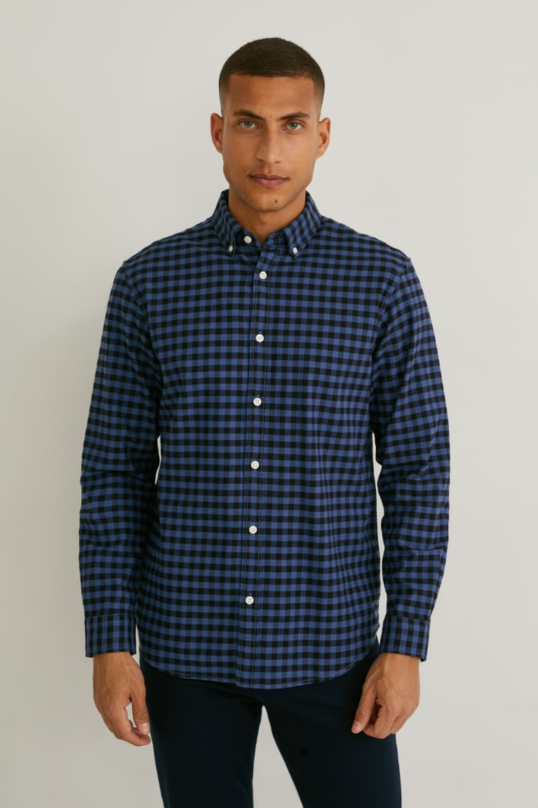 C&A Oxford Regular Fit Button-down Collar Check Miesten Paidat Tummansininen | 71CLOPHYF