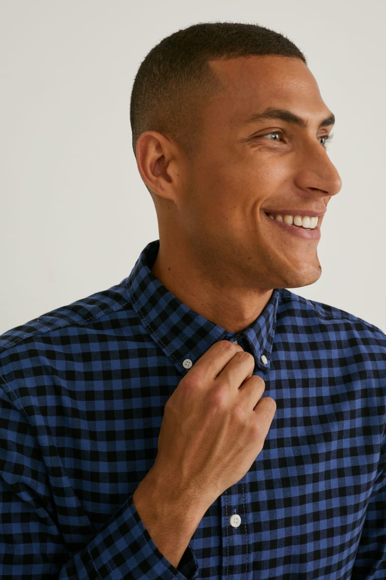 C&A Oxford Regular Fit Button-down Collar Check Miesten Paidat Tummansininen | 71CLOPHYF