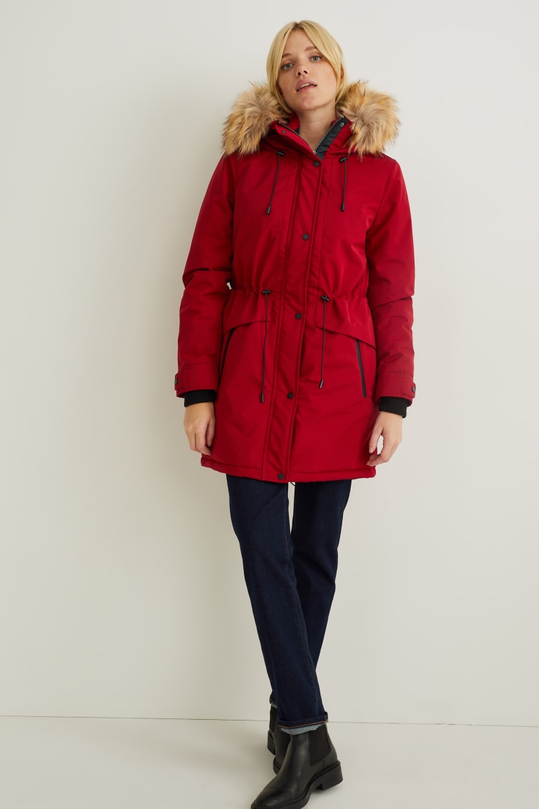 C&A Parka With Hood And Faux Fur Trim Talvi Naisten Takit Punainen | 79UBFDCVE