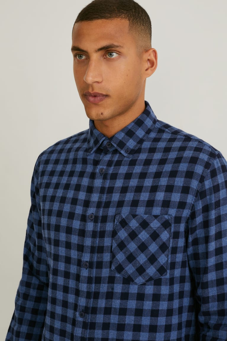 C&A Regular Fit Button-down Collar Check Miesten Paidat Sininen | 71UPYKAIB