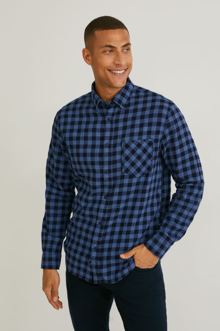 C&A Regular Fit Button-down Collar Check Miesten Paidat Sininen | 71UPYKAIB