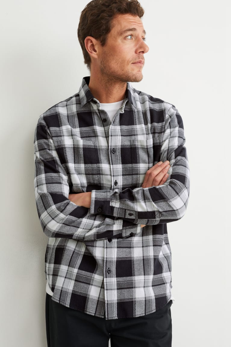 C&A Regular Fit Kent Collar Check Miesten Paidat Valkoinen Mustat | 34HPYRKGI