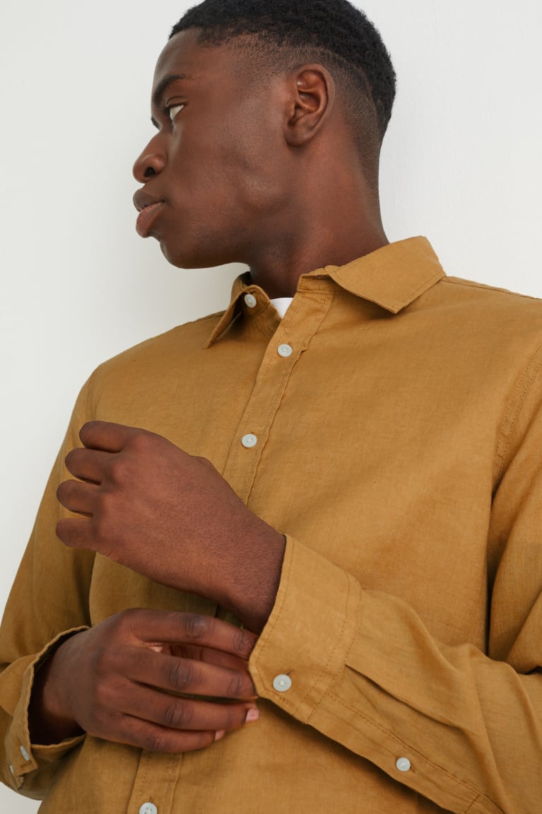 C&A Regular Fit Kent Collar With Linen Made From European Flax® Miesten Paidat Sinapinkeltainen Keltainen | 37GBKYMFZ