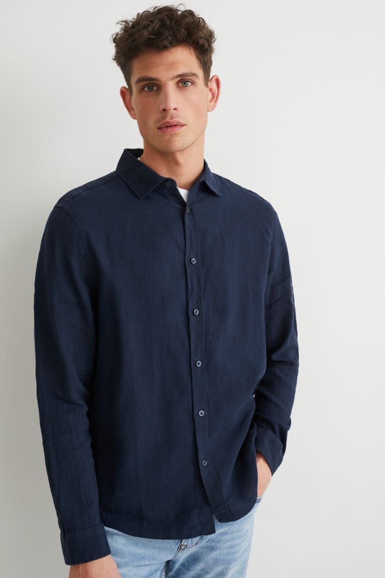 C&A Regular Fit Kent Collar With Linen Made From European Flax® Miesten Paidat Tummansininen | 86SXNJRKB