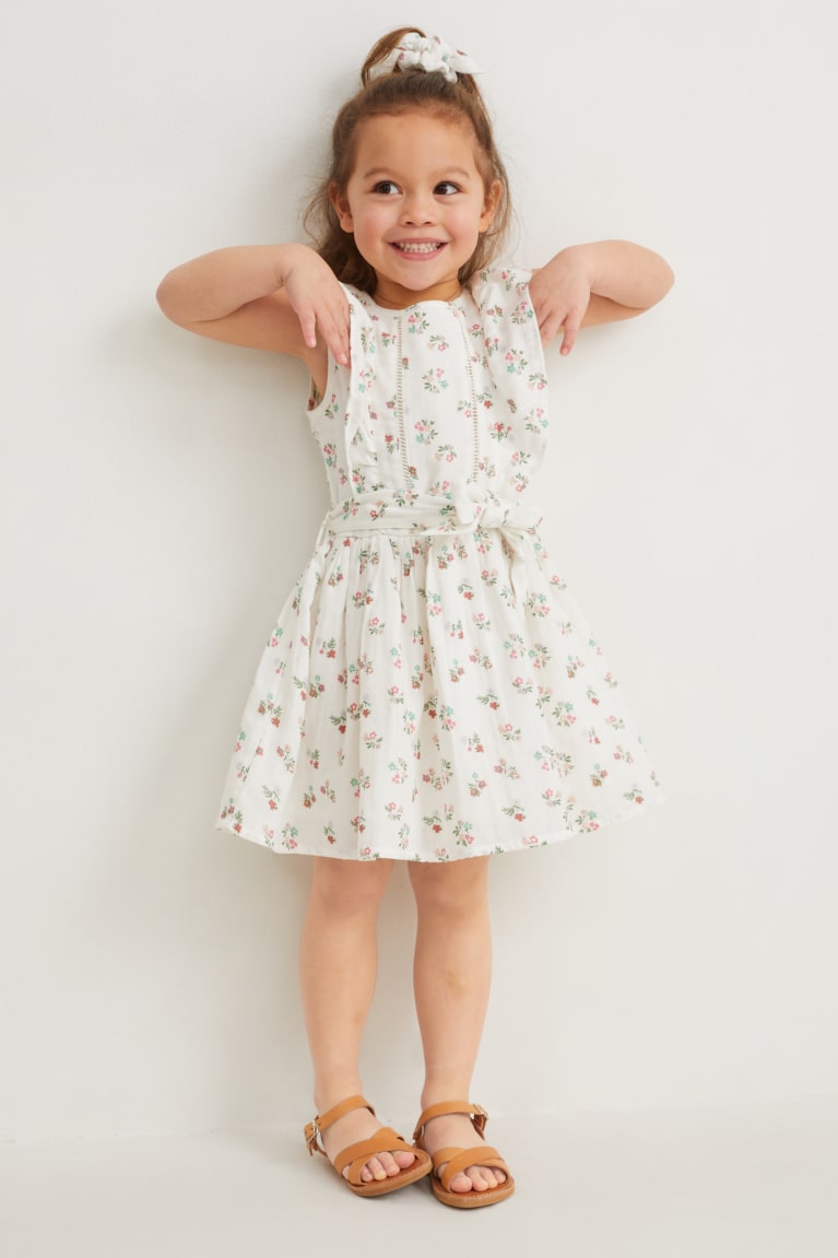 C&A Set And Scrunchie 2 Piece Floral Tytön Mekko Valkoinen | 01GVCJTZP