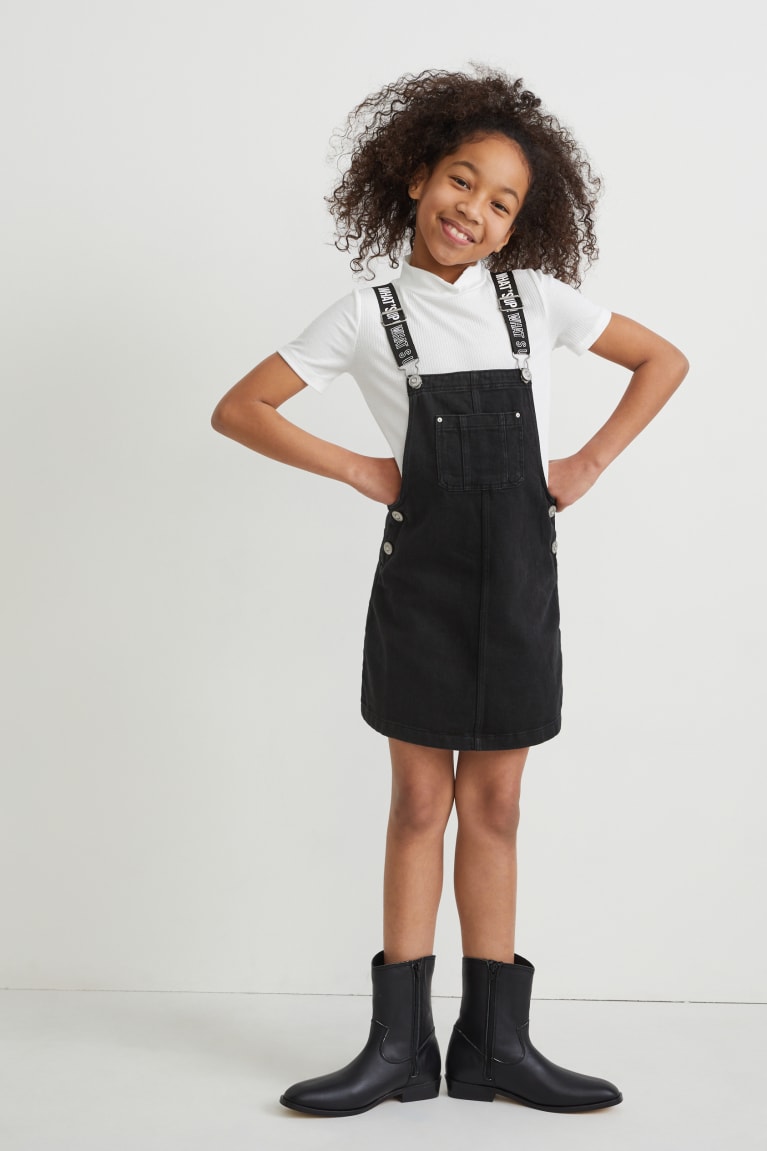 C&A Set Denim Pinafore And Sleeve 2 Piece Tytön Mekko Sininen Tummanharmaat | 32ZVEWOJH