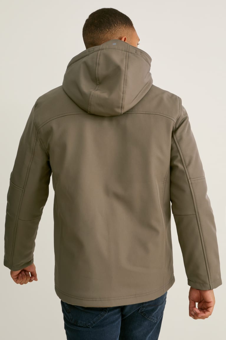 C&A Softshell With Hood Miesten Takki Khaki | 56TSEVXLO