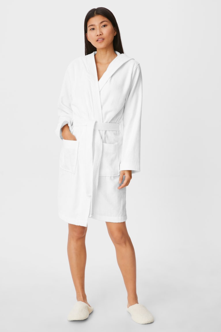 C&A Terry Bathrobe With Hood Naisten Yöasut Valkoinen | 92FDEGPMZ