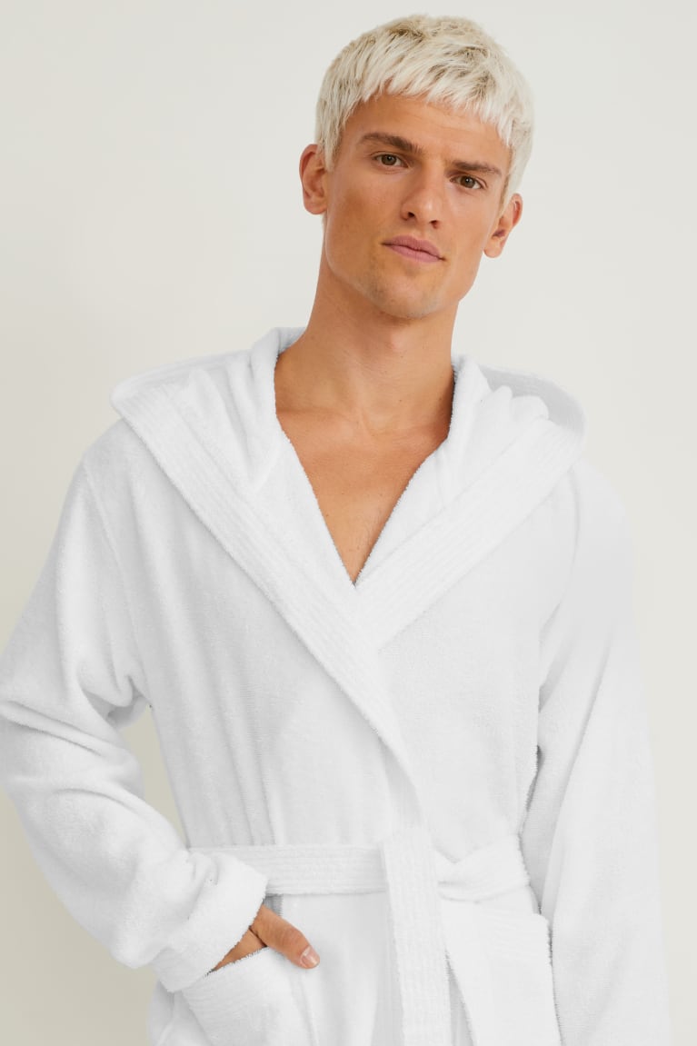 C&A Terry Cloth Bathrobe With Hood Organic Puuvilla Miesten Alusvaatteet Valkoinen | 19MLPEGCI