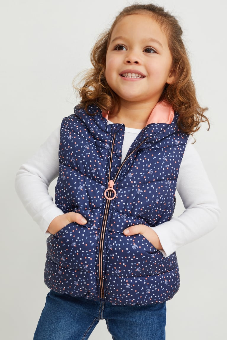 C&A Tikattu Gilet With Hood Recycled Polka Dot Tytön Takki Tummansininen | 45YJRNFUO