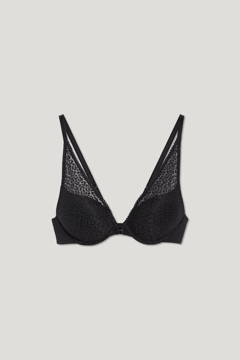 C&A Underwire Bra Plunge Pehmustettu Push-up Naisten Alusvaatteet Mustat | 61NGIJMSP