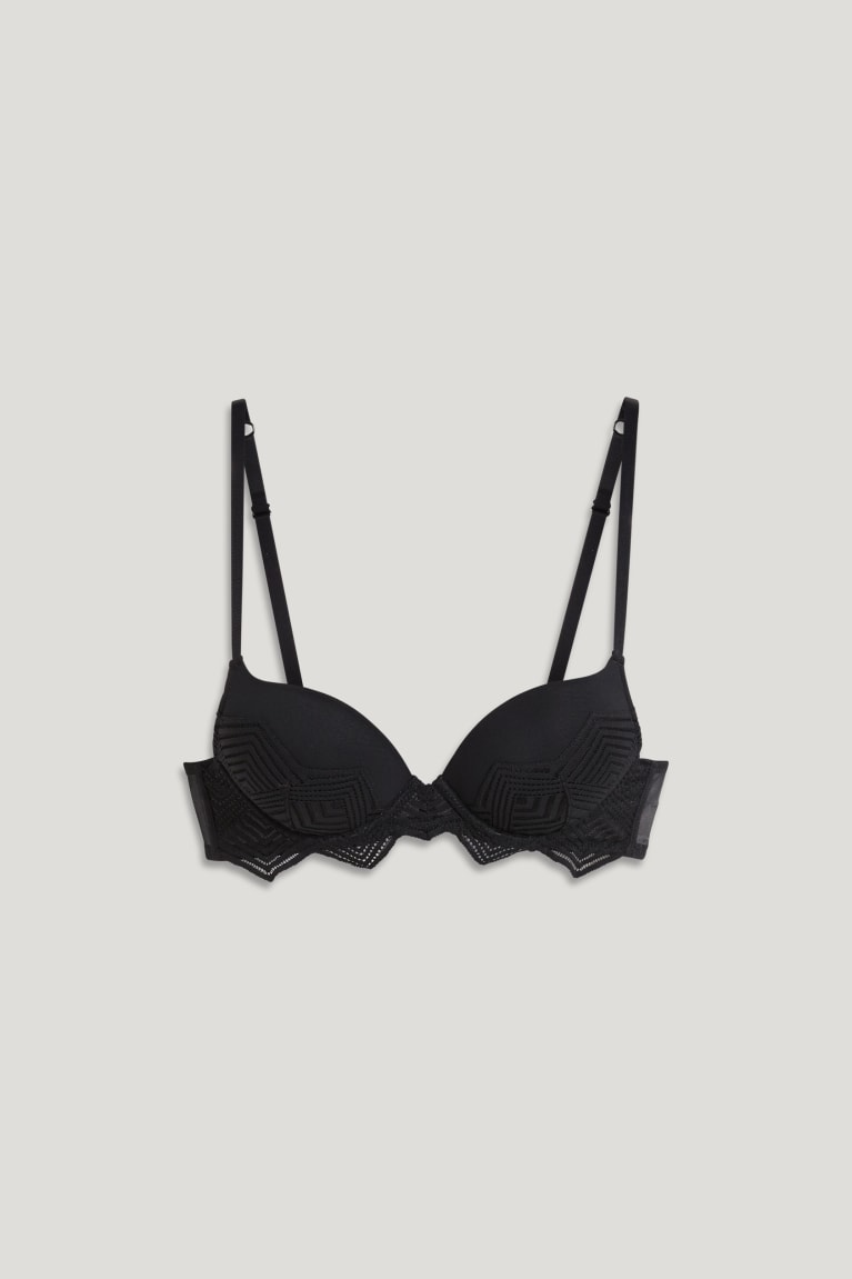 C&A Underwire Bra Plunge Push-up Naisten Alusvaatteet Mustat | 27DGUHPLV