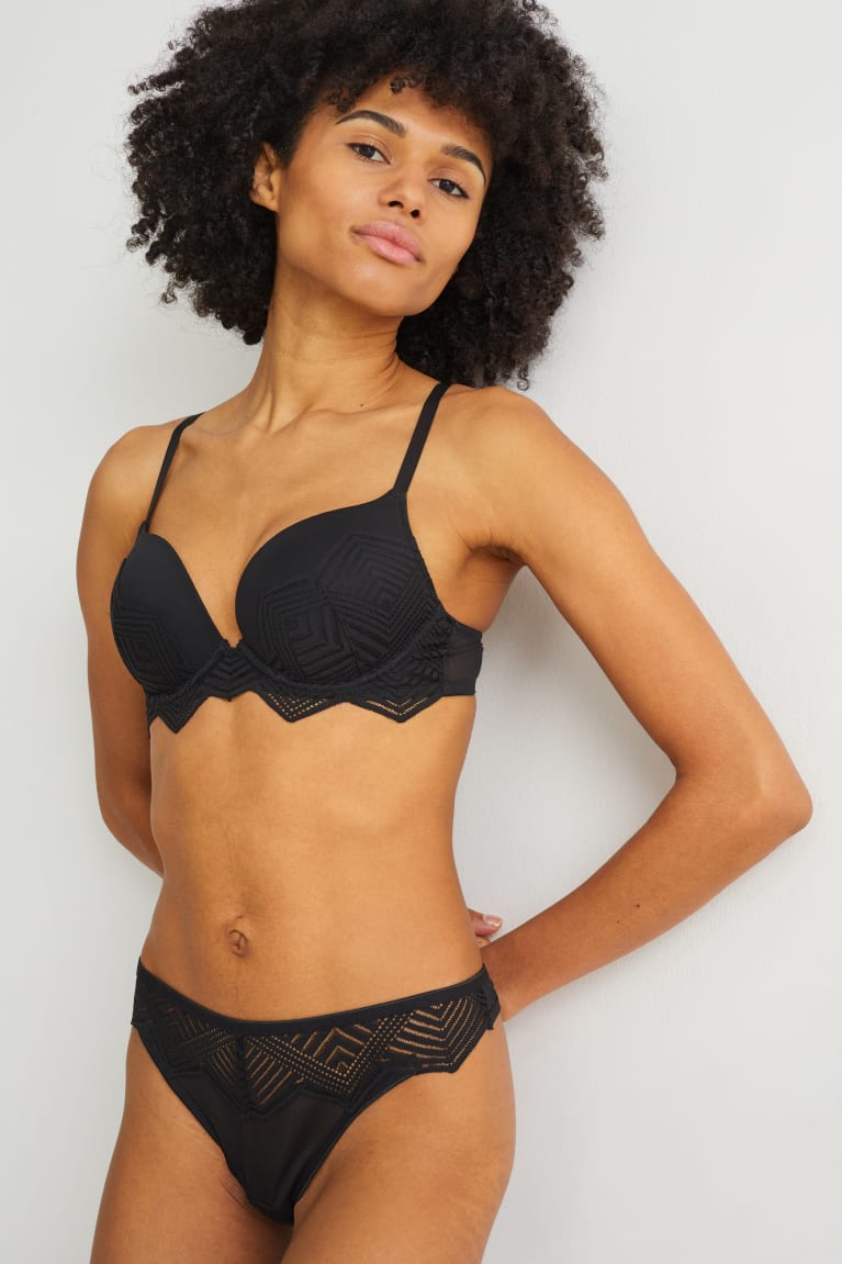 C&A Underwire Bra Plunge Push-up Naisten Alusvaatteet Mustat | 27DGUHPLV